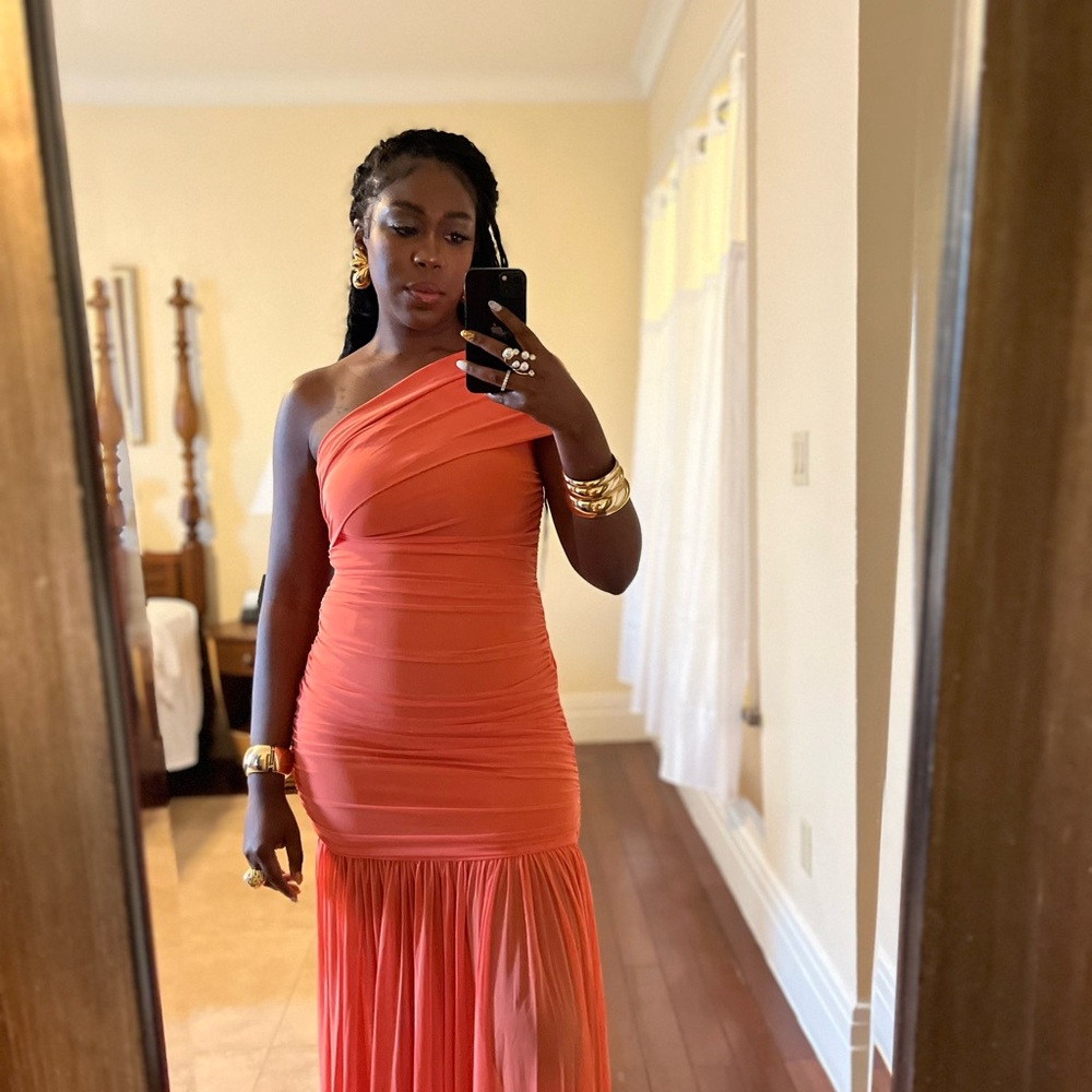 SHEIN Orange One-Shoulder Bodycon Cocktail Dress